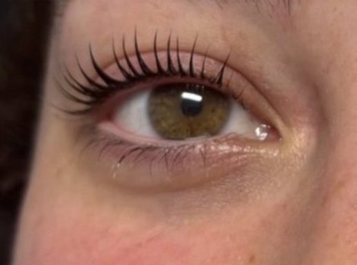 After a Korean lash lift at Bare Honey in Conroe, Texas: lashes lifted into a natural curl